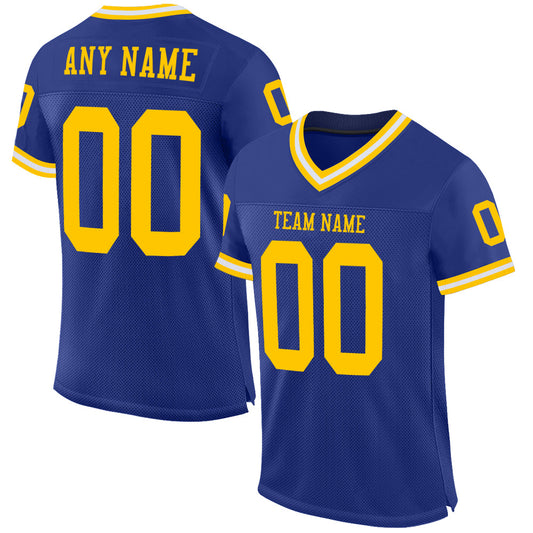 Custom Royal Gold-White Mesh Authentic Throwback Football Jersey - Main View