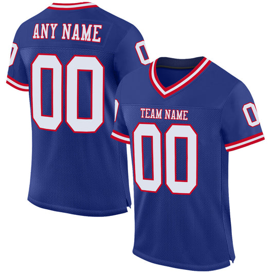 Custom Royal White-Red Mesh Authentic Throwback Football Jersey - Main View