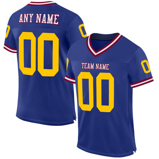Custom Royal Gold-Maroon Mesh Authentic Throwback Football Jersey - Main View