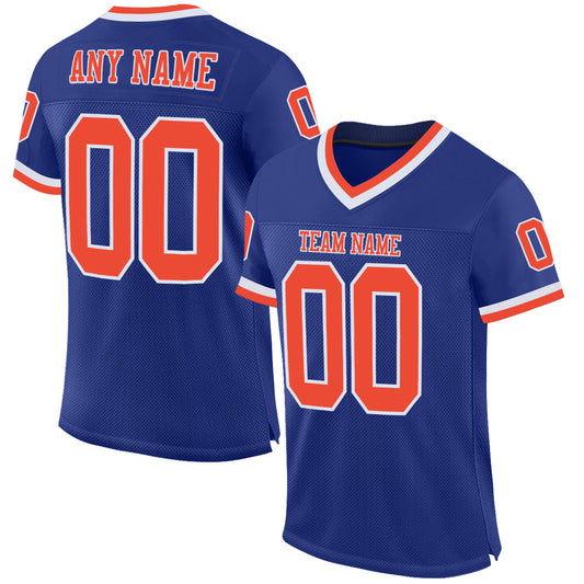 Custom Royal Orange-White Mesh Authentic Throwback Football Jersey - Main View