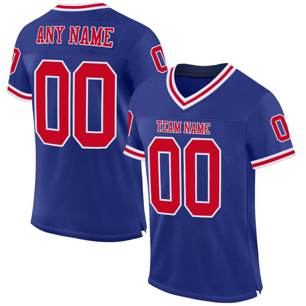 Custom Royal Red-White Mesh Authentic Throwback Football Jersey - Main View