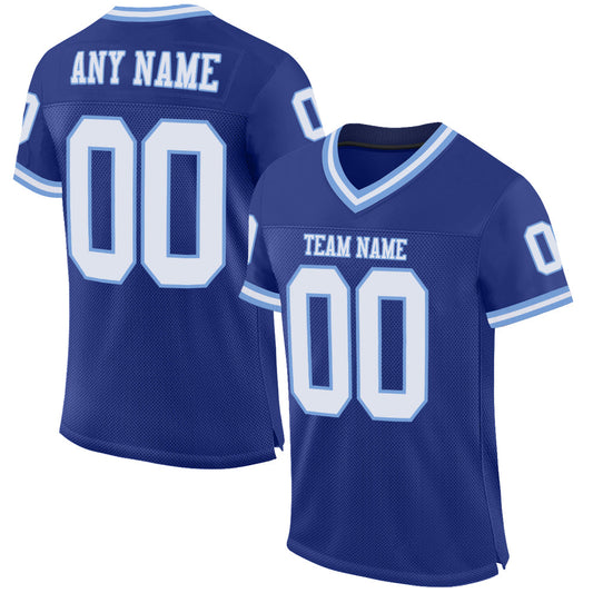 Custom Royal White-Light Blue Mesh Authentic Throwback Football Jersey - Main View