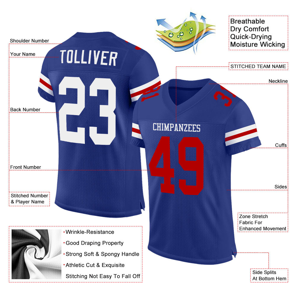 Custom Royal White-Red Mesh Authentic Football Jersey view 2