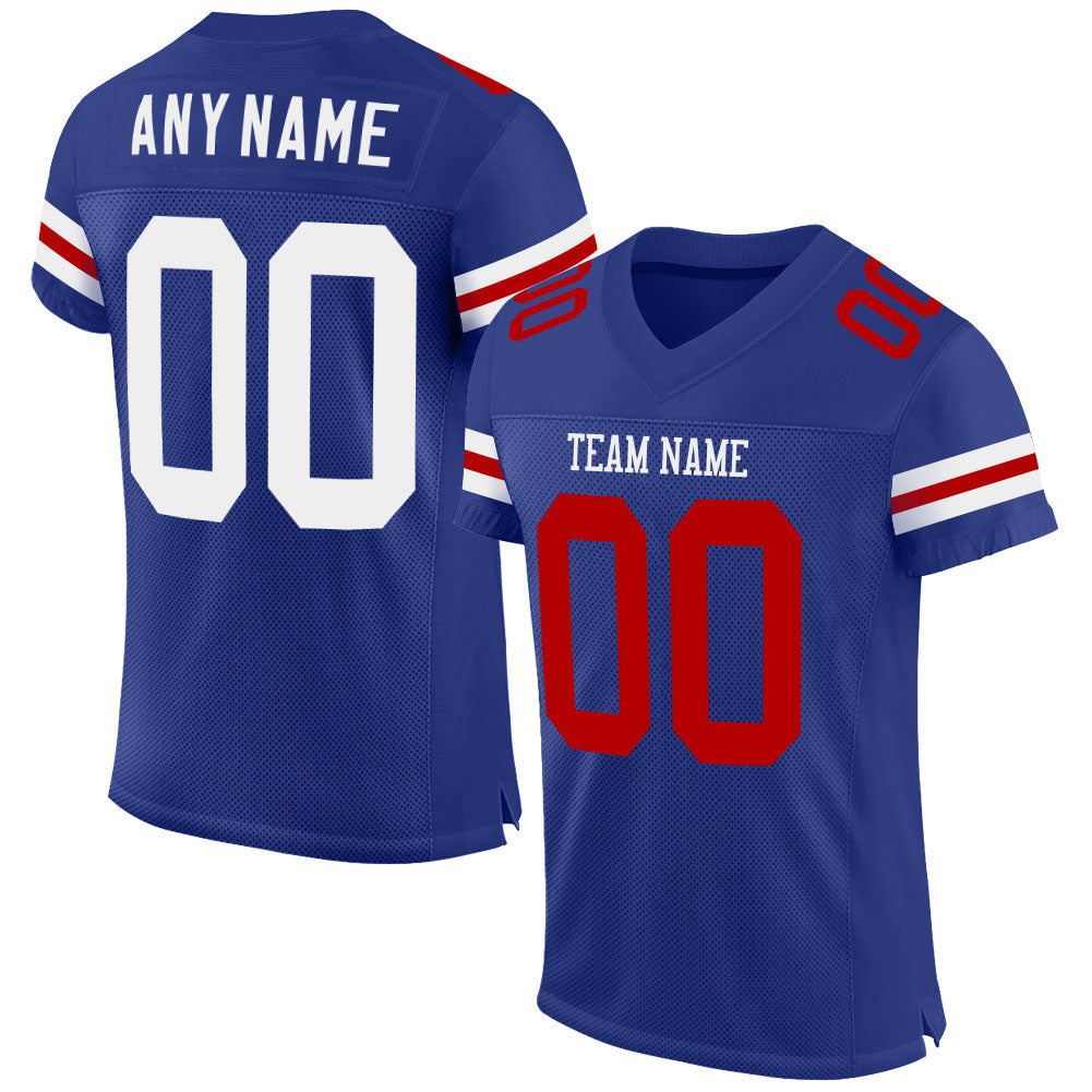 Custom Royal White-Red Mesh Authentic Football Jersey - Main View