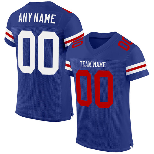 Custom Royal White-Red Mesh Authentic Football Jersey - Main View