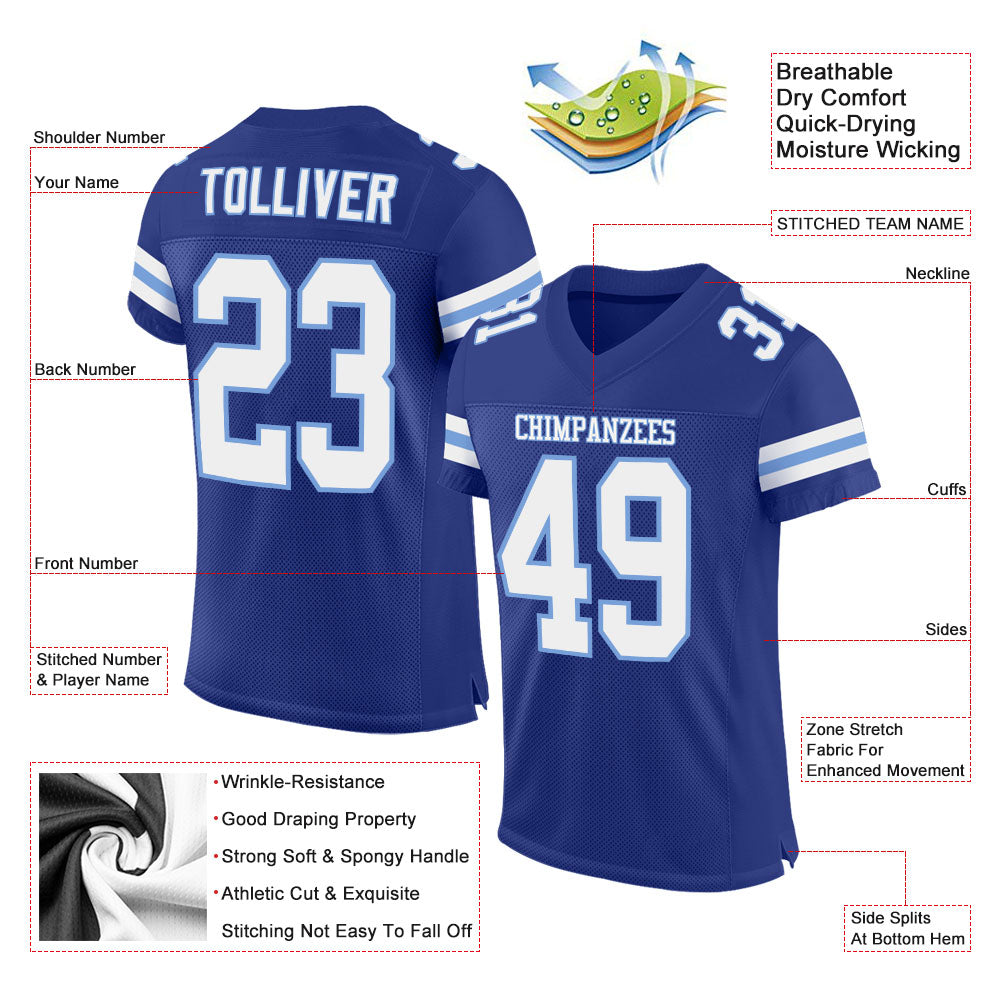 Custom Royal White-Light Blue Mesh Authentic Football Jersey view 2