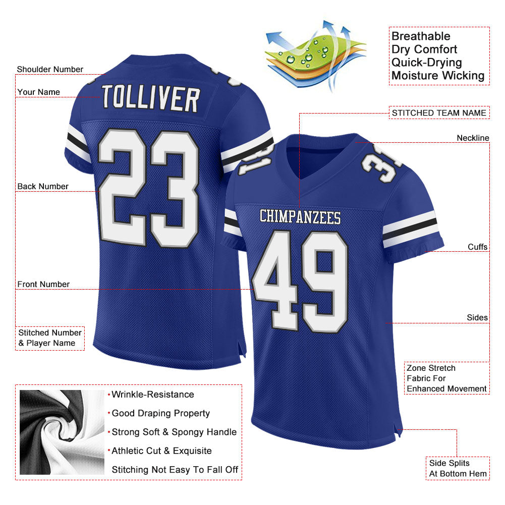 Custom Royal White-Black Mesh Authentic Football Jersey view 2
