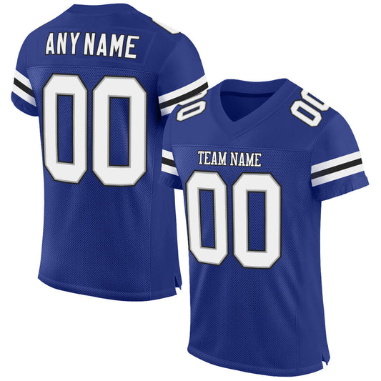 Custom Royal White-Black Mesh Authentic Football Jersey - Main View