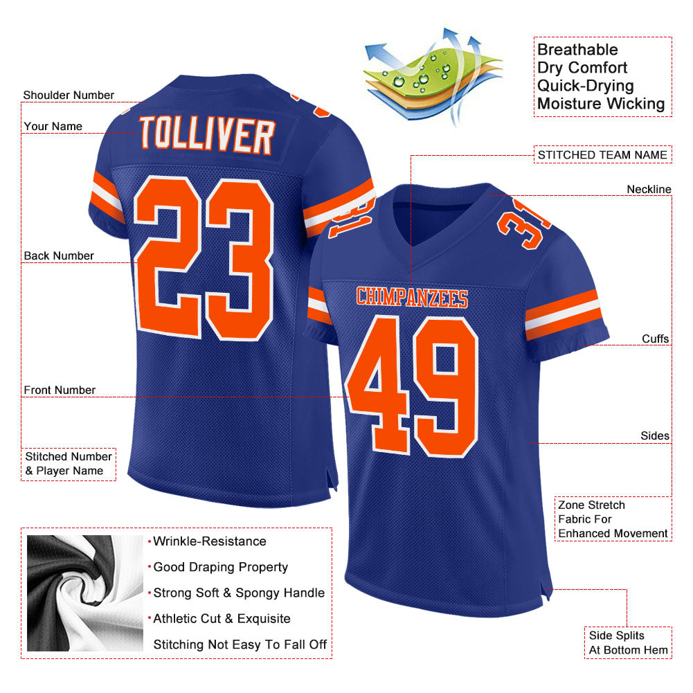 Custom Royal Orange-White Mesh Authentic Football Jersey view 2