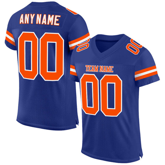 Custom Royal Orange-White Mesh Authentic Football Jersey - Main View