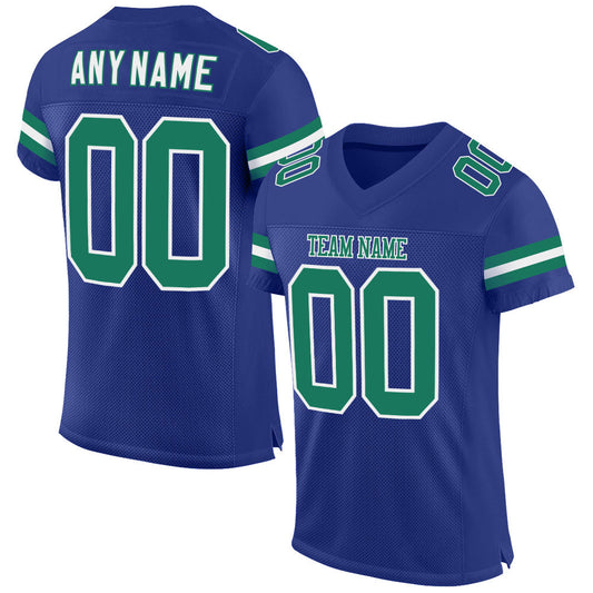 Custom Royal Kelly Green-White Mesh Authentic Football Jersey - Main View