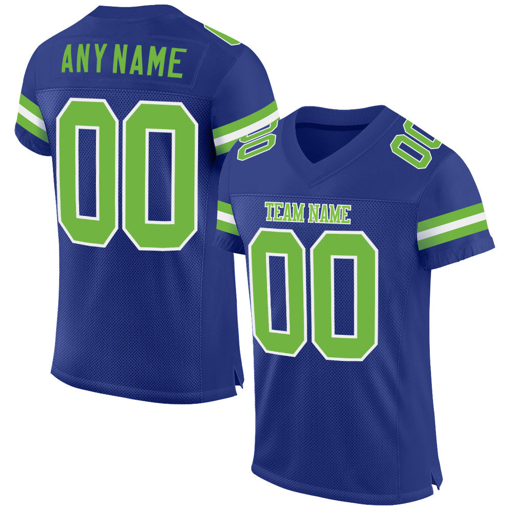 Custom Royal Neon Green-White Mesh Authentic Football Jersey - Main View