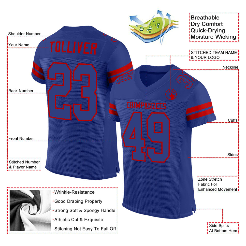 Custom Royal Royal-Red Mesh Authentic Football Jersey view 2