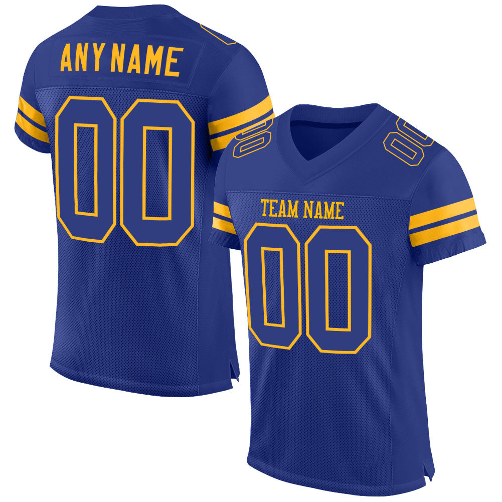 Custom Royal Royal-Gold Mesh Authentic Football Jersey - Main View