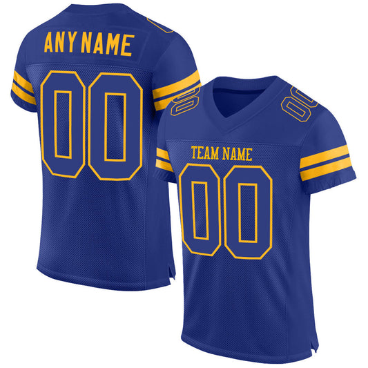 Custom Royal Royal-Gold Mesh Authentic Football Jersey - Main View
