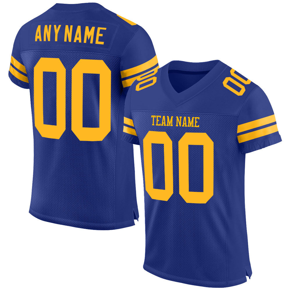 Custom Royal Gold Mesh Authentic Football Jersey - Main View