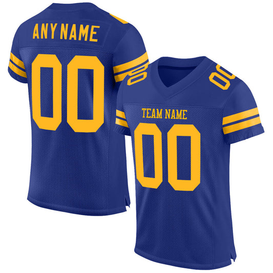 Custom Royal Gold Mesh Authentic Football Jersey - Main View