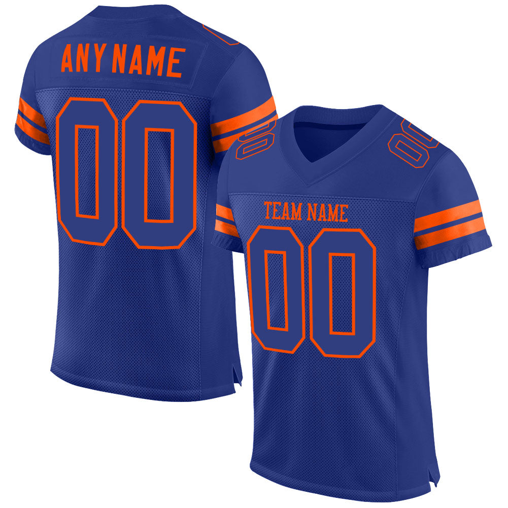 Custom Royal Royal-Orange Mesh Authentic Football Jersey - Main View