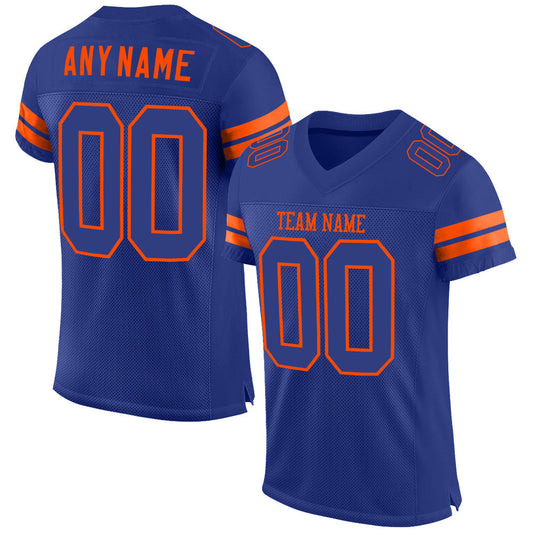 Custom Royal Royal-Orange Mesh Authentic Football Jersey - Main View