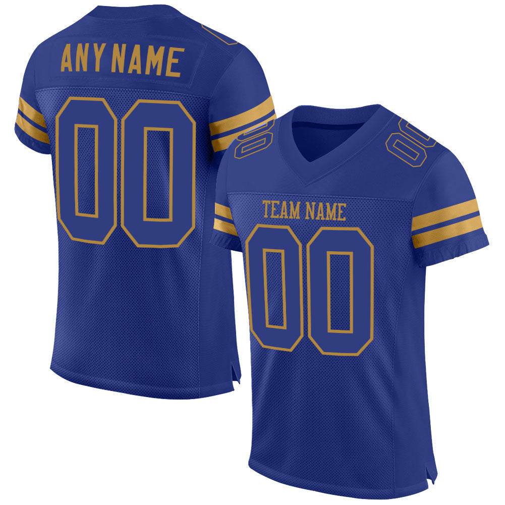Custom Royal Royal-Old Gold Mesh Authentic Football Jersey - Main View
