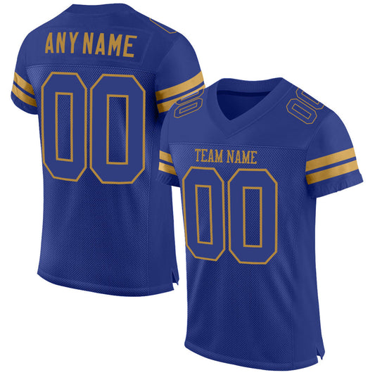 Custom Royal Royal-Old Gold Mesh Authentic Football Jersey - Main View