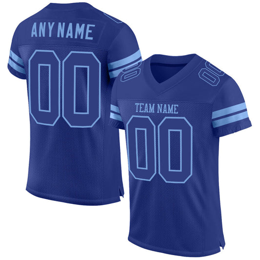 Custom Royal Royal-Light Blue Mesh Authentic Football Jersey - Main View