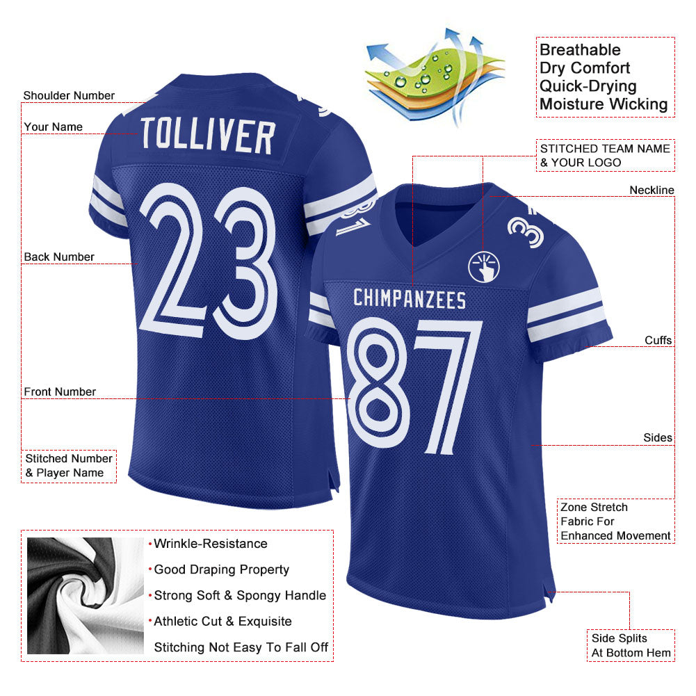 Custom Royal White Mesh Authentic Football Jersey view 2