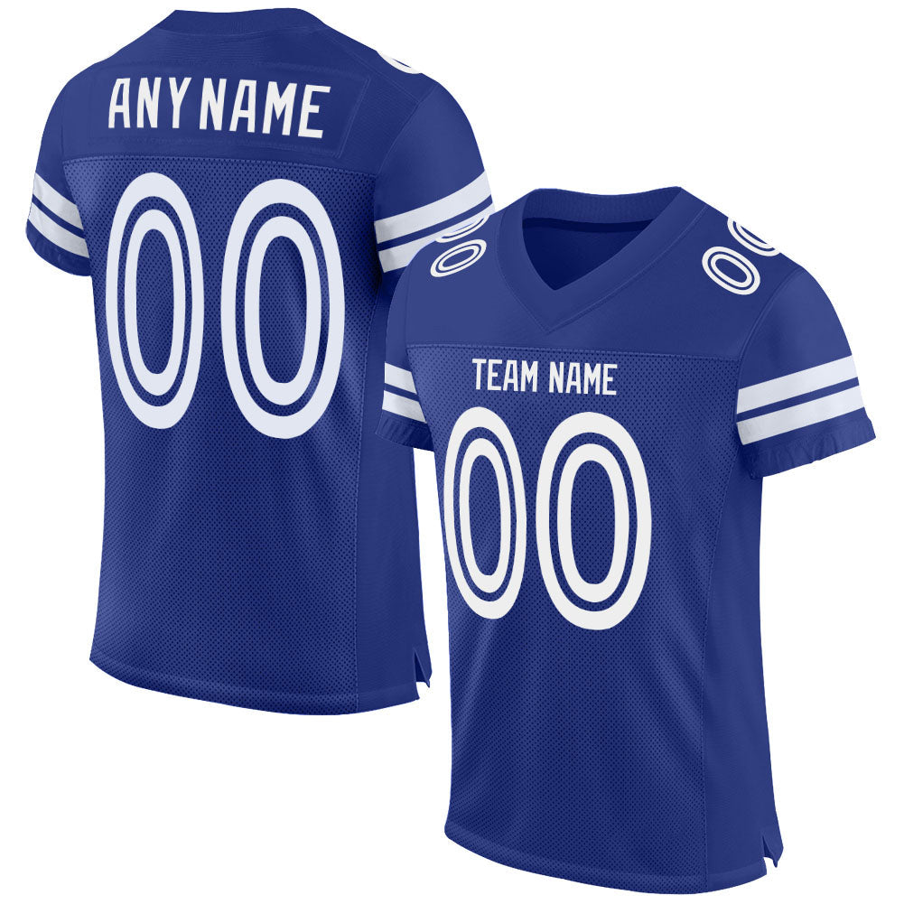 Custom Royal White Mesh Authentic Football Jersey - Main View