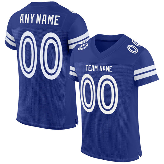 Custom Royal White Mesh Authentic Football Jersey - Main View