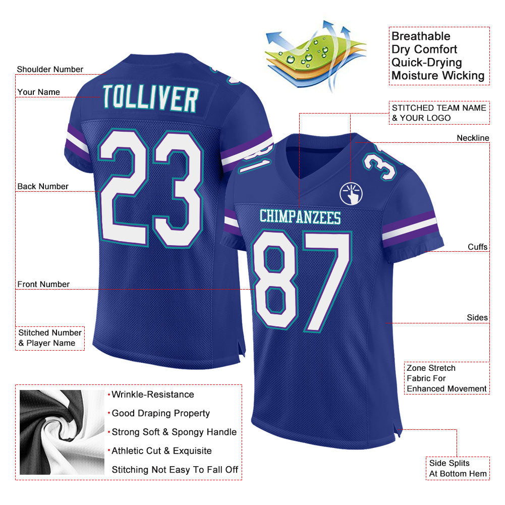 Custom Royal White-Purple Mesh Authentic Football Jersey view 2