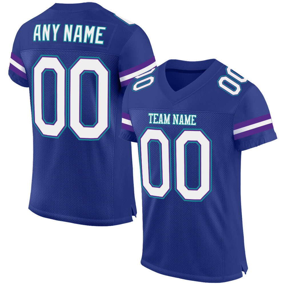 Custom Royal White-Purple Mesh Authentic Football Jersey - Main View