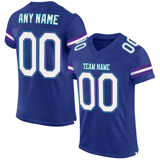Custom Royal White-Purple Mesh Authentic Football Jersey - Main View