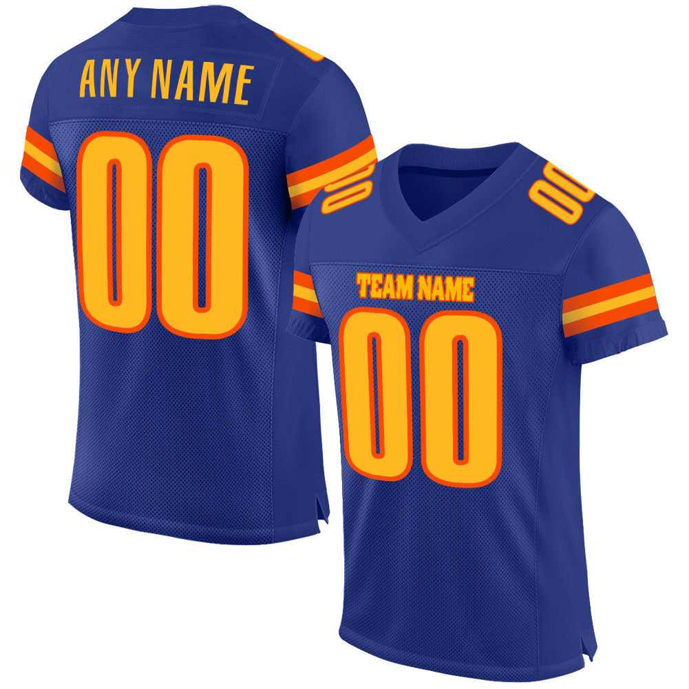 Custom Royal Gold-Orange Mesh Authentic Football Jersey - Main View