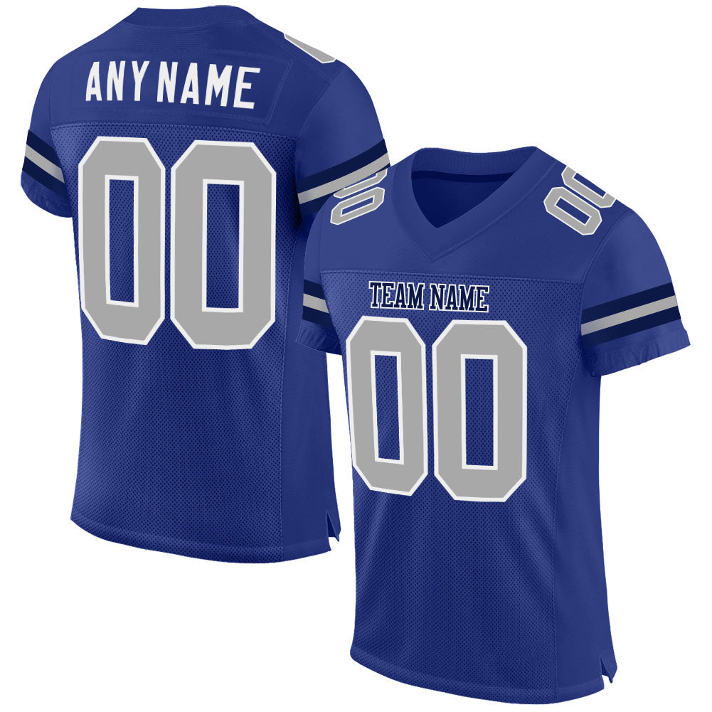Custom Royal Gray-White Mesh Authentic Football Jersey - Main View