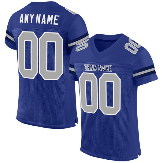 Custom Royal Gray-White Mesh Authentic Football Jersey - Main View