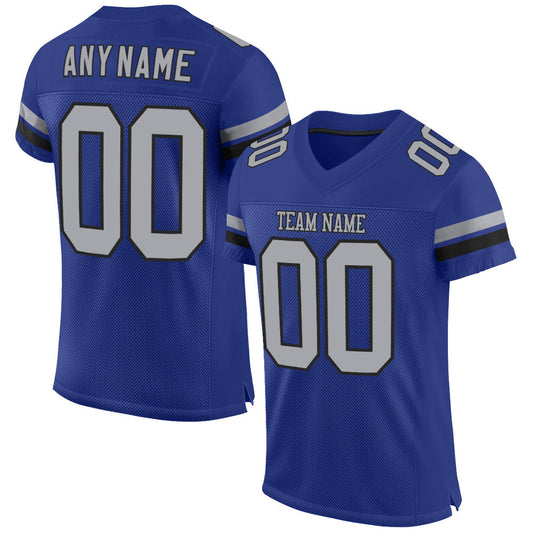 Custom Royal Gray-Black Mesh Authentic Football Jersey - Main View