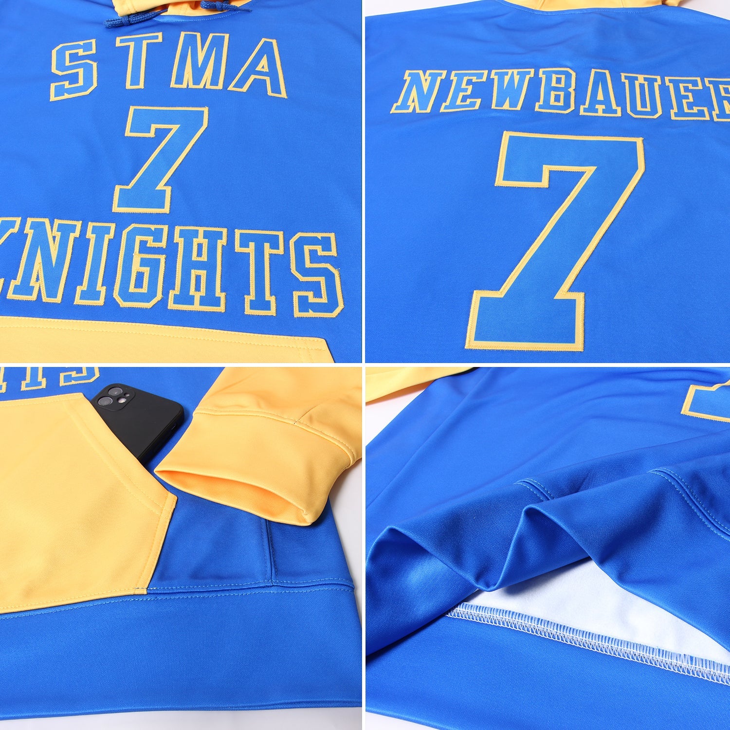 Custom Stitched Royal Royal-Gold Sports Pullover Sweatshirt Hoodie view 5