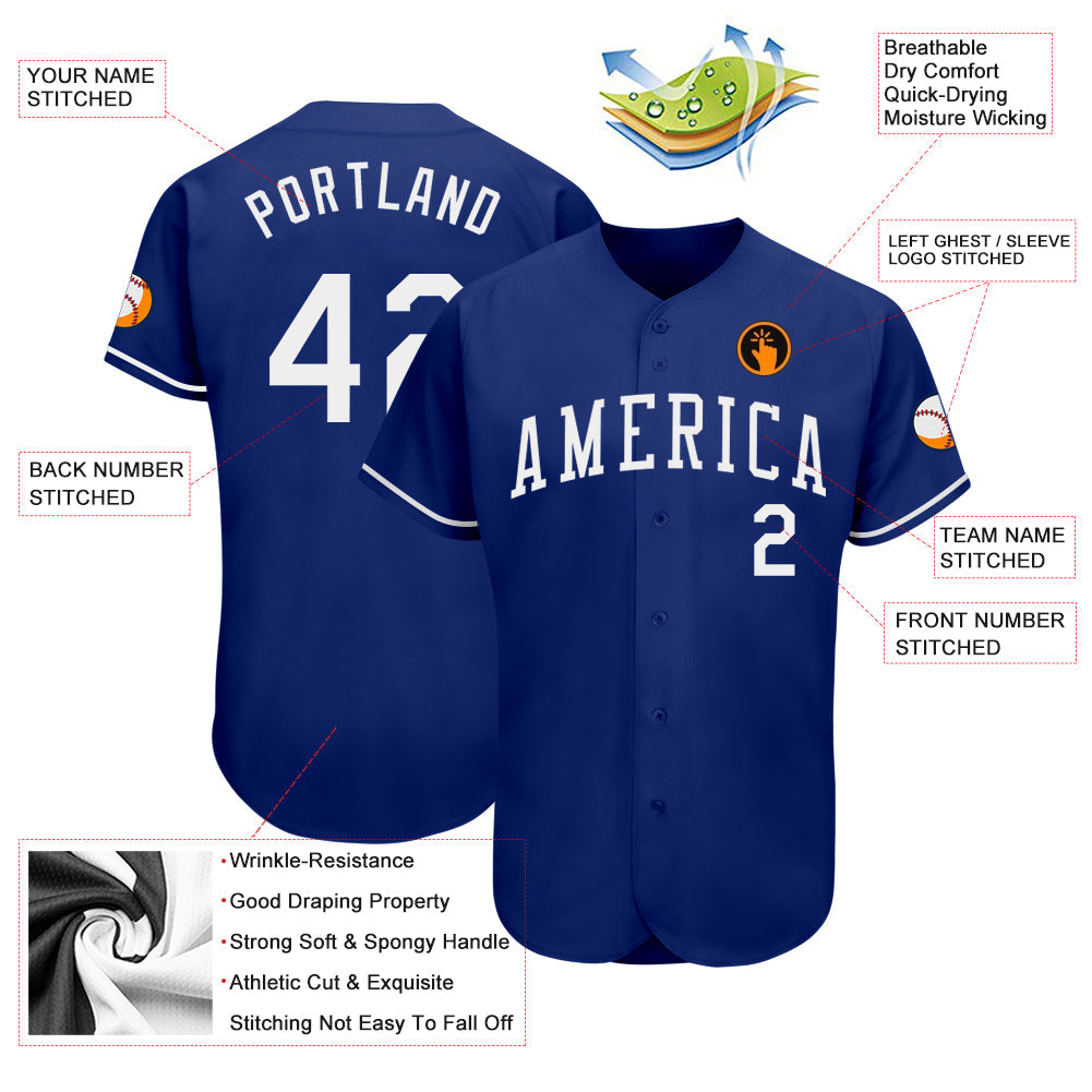 Custom Royal White Authentic Baseball Jersey view 3