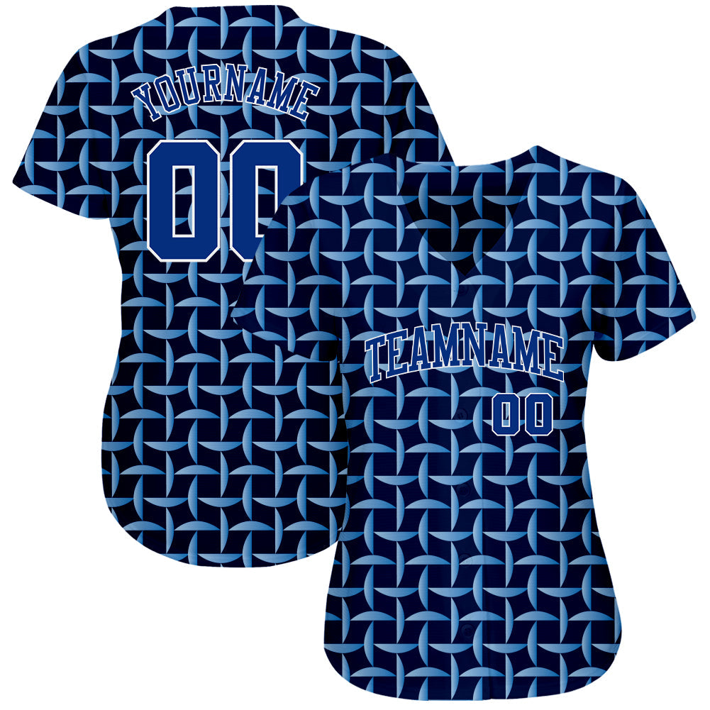 Custom Royal Royal-White 3D Pattern Design Authentic Baseball Jersey view 2