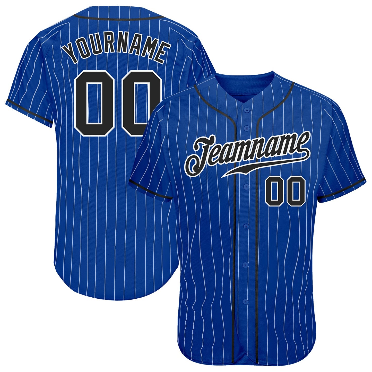 Custom Royal White Pinstripe Black-White Authentic Baseball Jersey - Main View