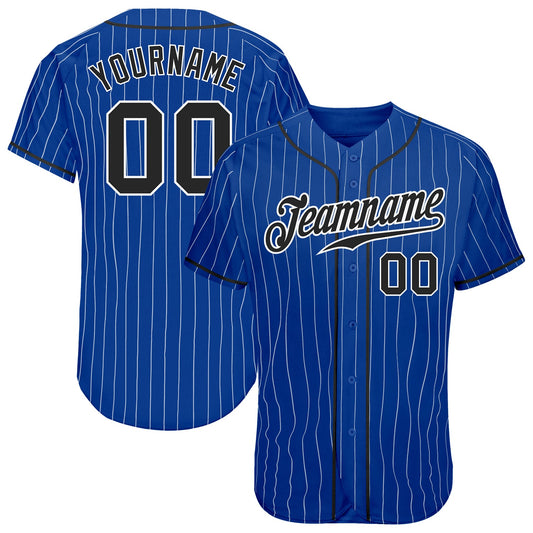 Custom Royal White Pinstripe Black-White Authentic Baseball Jersey - Main View