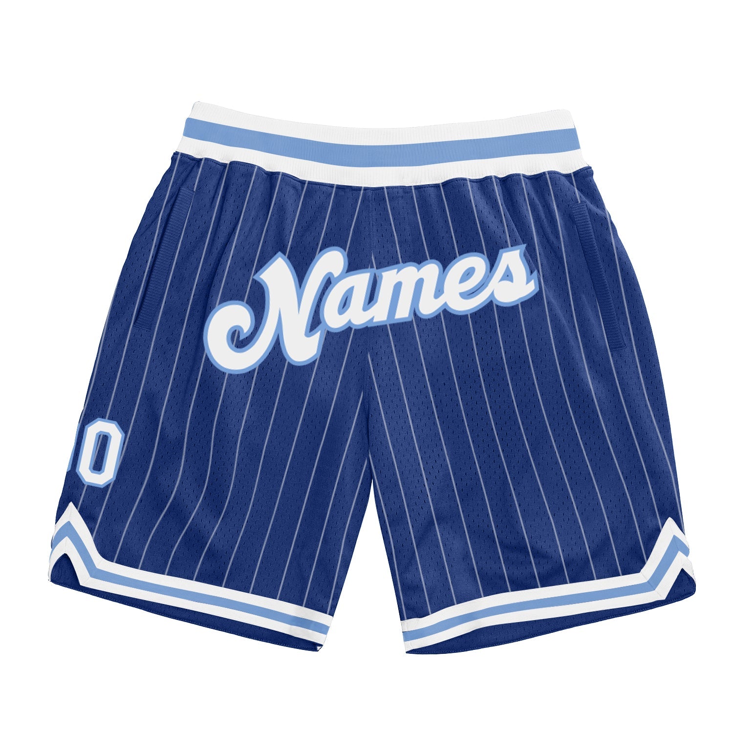 Custom Royal White Pinstripe White-Light Blue Authentic Basketball Shorts - Main View