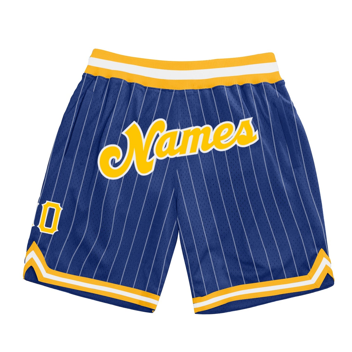 Custom Royal White Pinstripe Gold-White Authentic Basketball Shorts - Main View