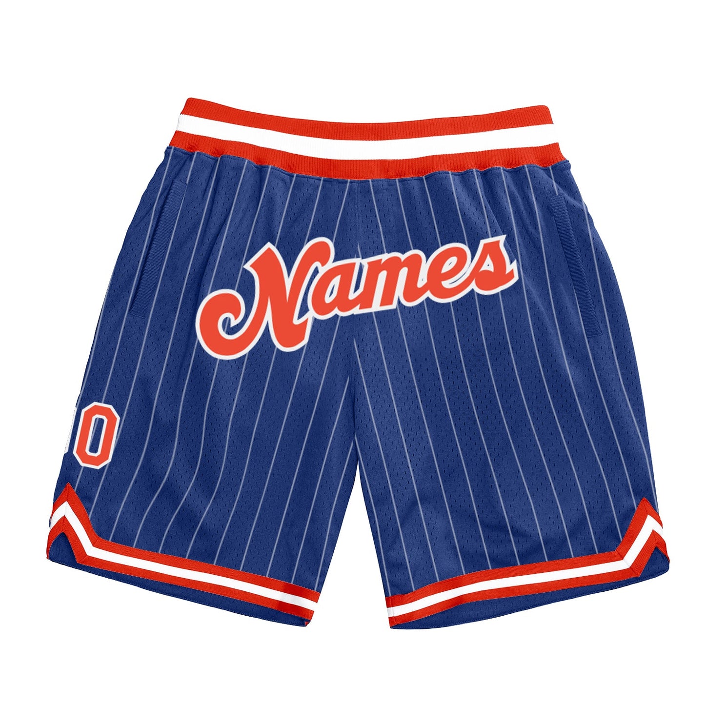 Custom Royal White Pinstripe Orange-White Authentic Basketball Shorts - Main View