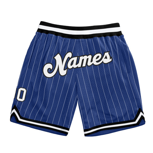 Custom Royal White Pinstripe White-Black Authentic Basketball Shorts - Main View