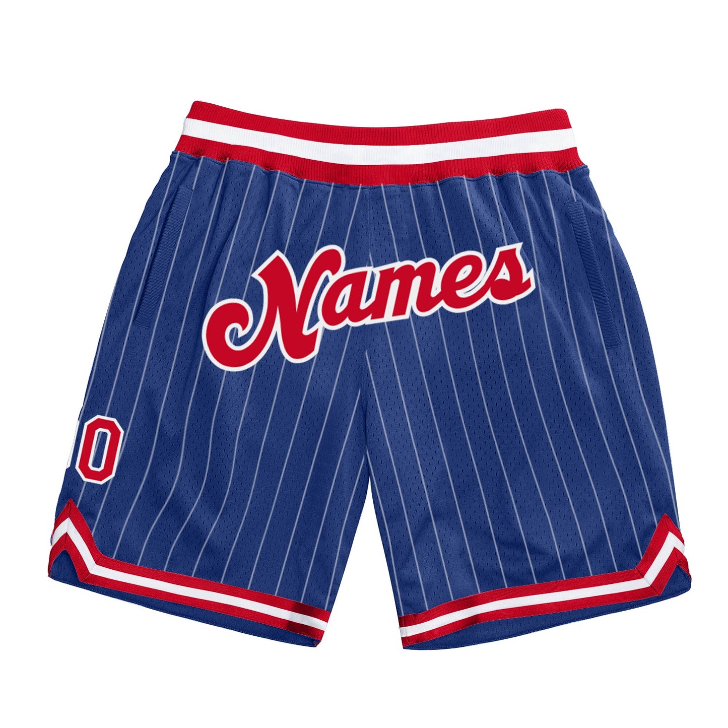 Custom Royal White Pinstripe Red-White Authentic Basketball Shorts - Main View