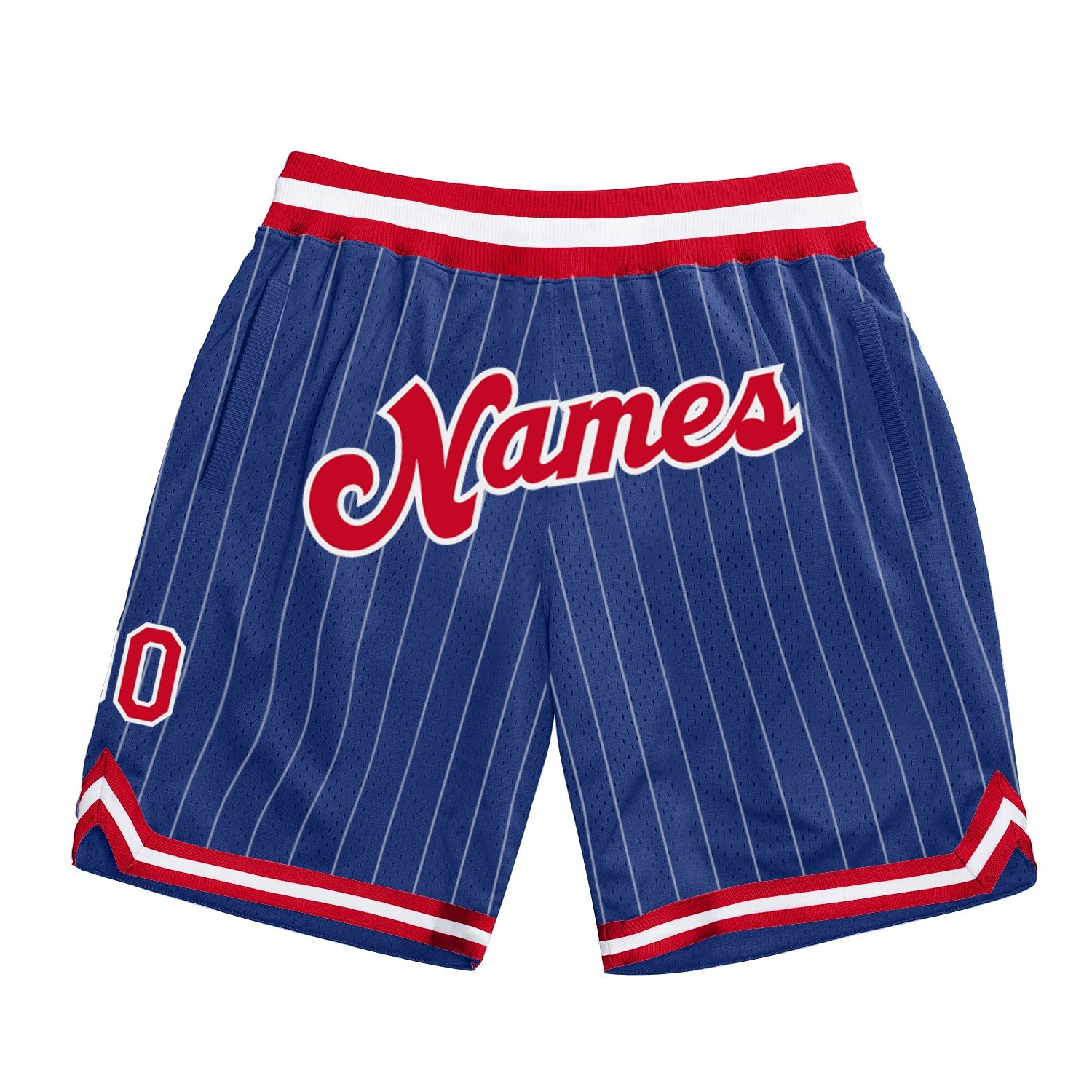 Custom Royal White Pinstripe Red-White Authentic Basketball Shorts - Main View