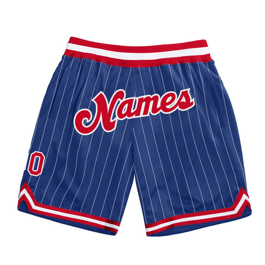 Custom Royal White Pinstripe Red-White Authentic Basketball Shorts - Main View
