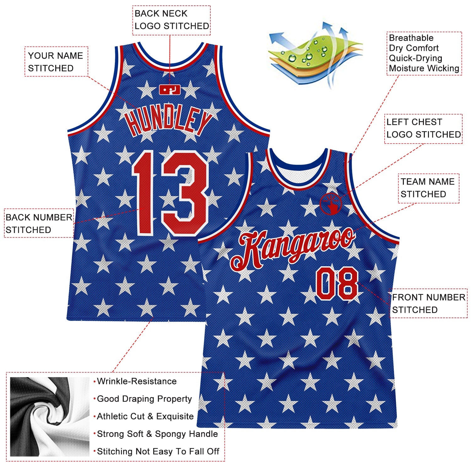 Custom Royal Red-White 3D Pattern Design American Flag Authentic Basketball Jersey view 2
