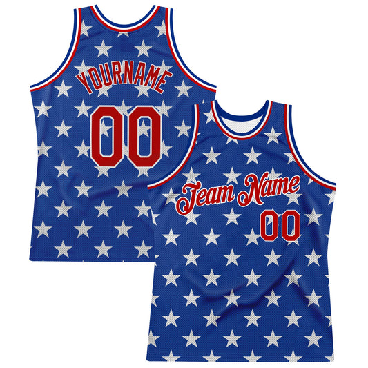 Custom Royal Red-White 3D Pattern Design American Flag Authentic Basketball Jersey - Main View